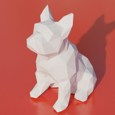 Patron papercraft chien bouledogue assis