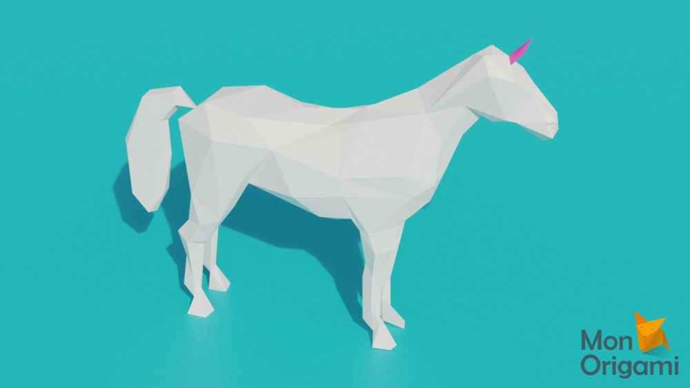 Sculpture licorne origami 3D