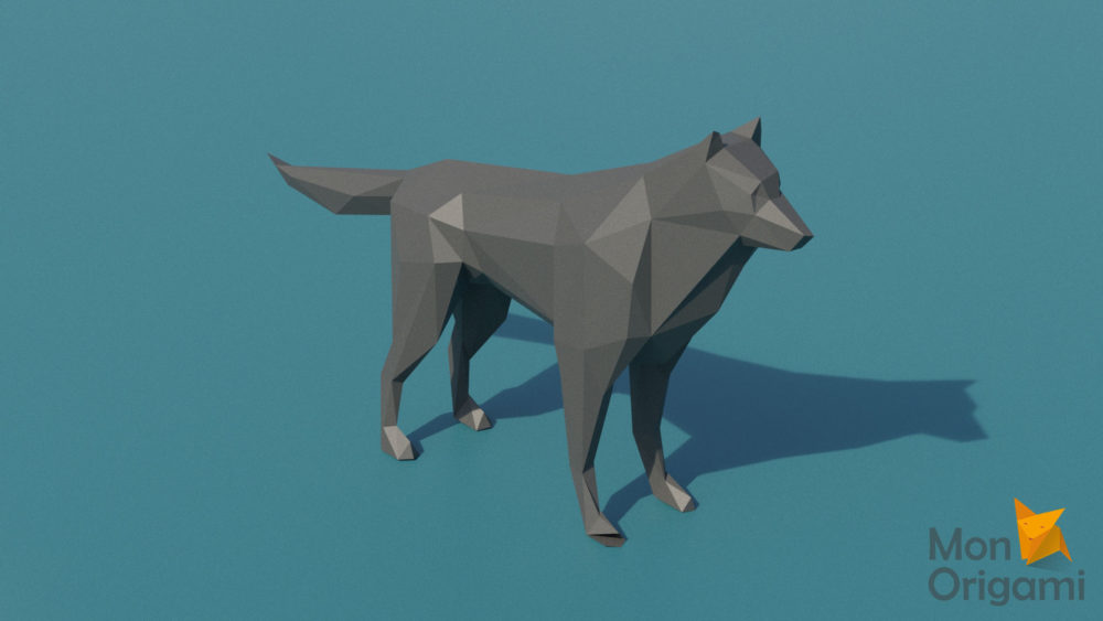 Sculpture loup origami 3D